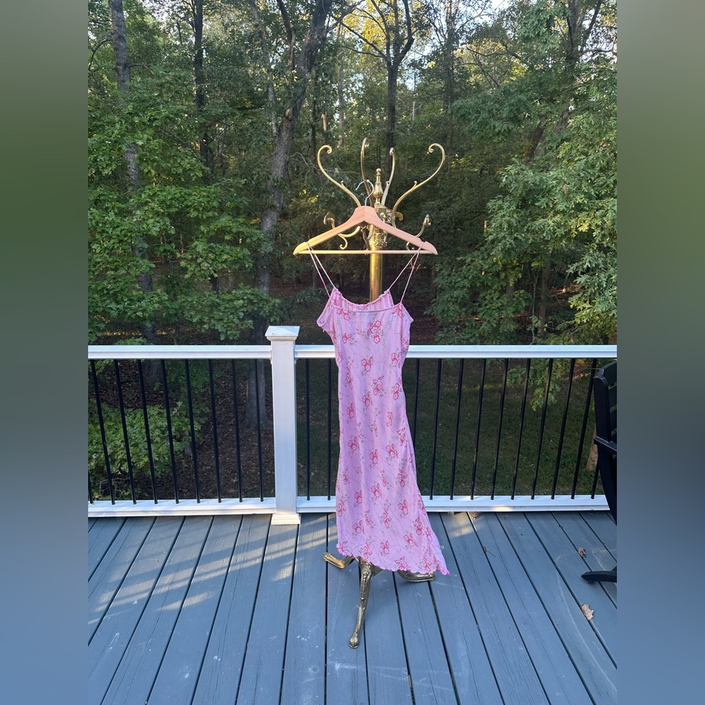 Vintage Charlotte Russe Pink Floral Y2K Dress Lettuce Hem Midi Medium - Picture 7 of 12